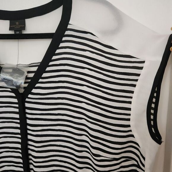 Worthington Woman Cap Sleeve Sheer Striped Button Front Blouse Size 2X - Picture 4 of 6